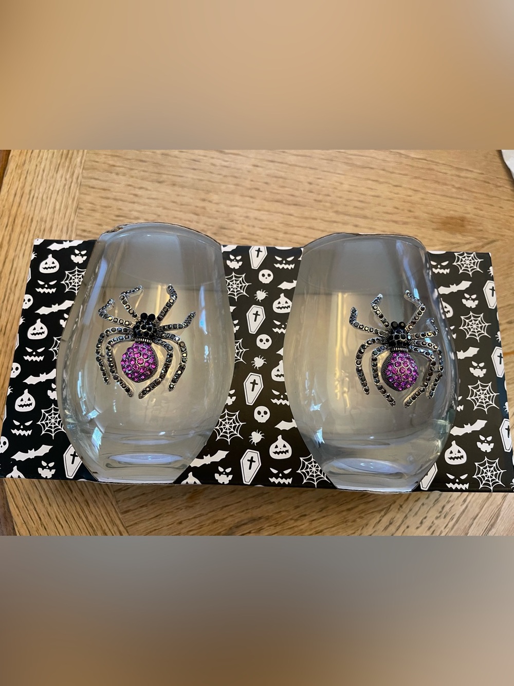 Purple Jewel Spider Stemless Wine Glasses - Decorative Halloween Drinkware